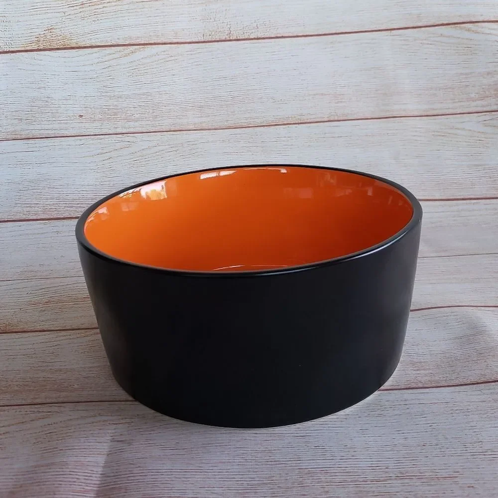 Rae Dunn Black and Orange Large Dog Bowl - Beware of Me!
